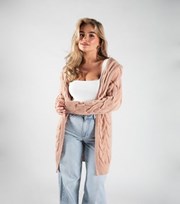 JUSTYOUROUTFIT Mid Pink Cable Knit Hooded Cardigan